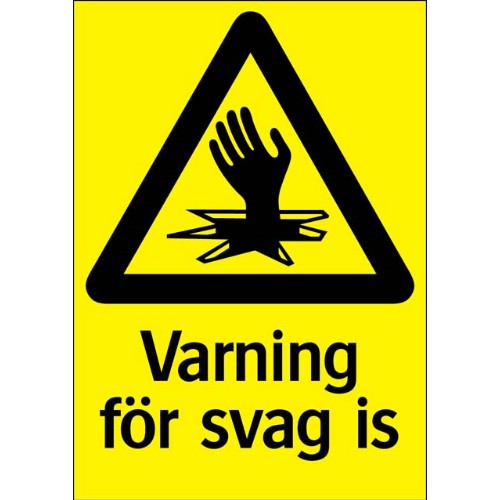 Skylt varning för svag is