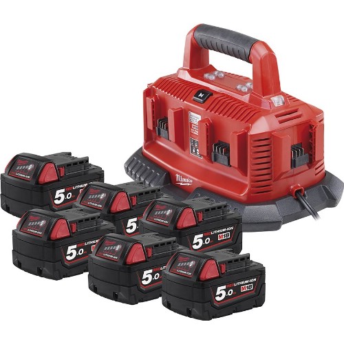 Laddare- och batteripaket MILWAUKEE 6x18 V 5,0 Ah Li-Ion