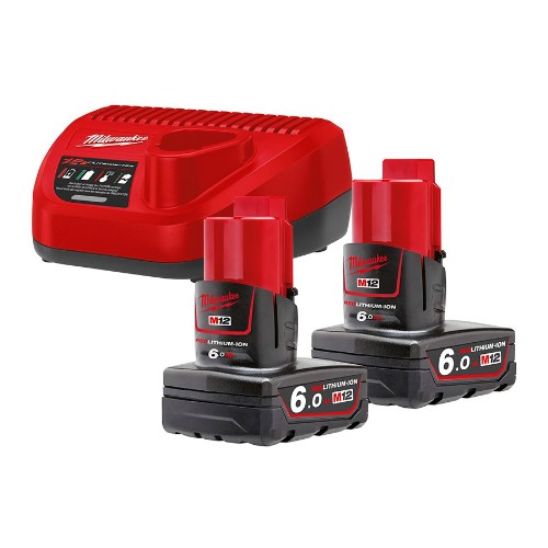 Laddare- och batteripaket MILWAUKEE 2x12 V 6,0 Ah Li-Ion