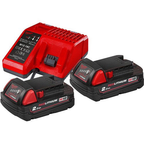 Laddare- och batteripaket MILWAUKEE 2x18 V 2,0 Ah Li-Ion