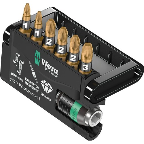 Bitssats 1/4" WERA Bit-Check 7 PZ Diamond 1