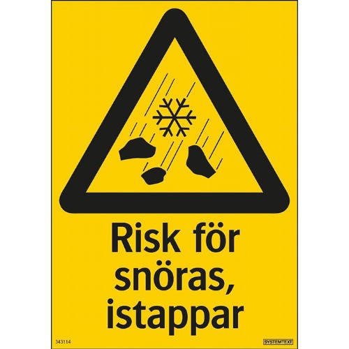 Skylt risk för snöras, istappar